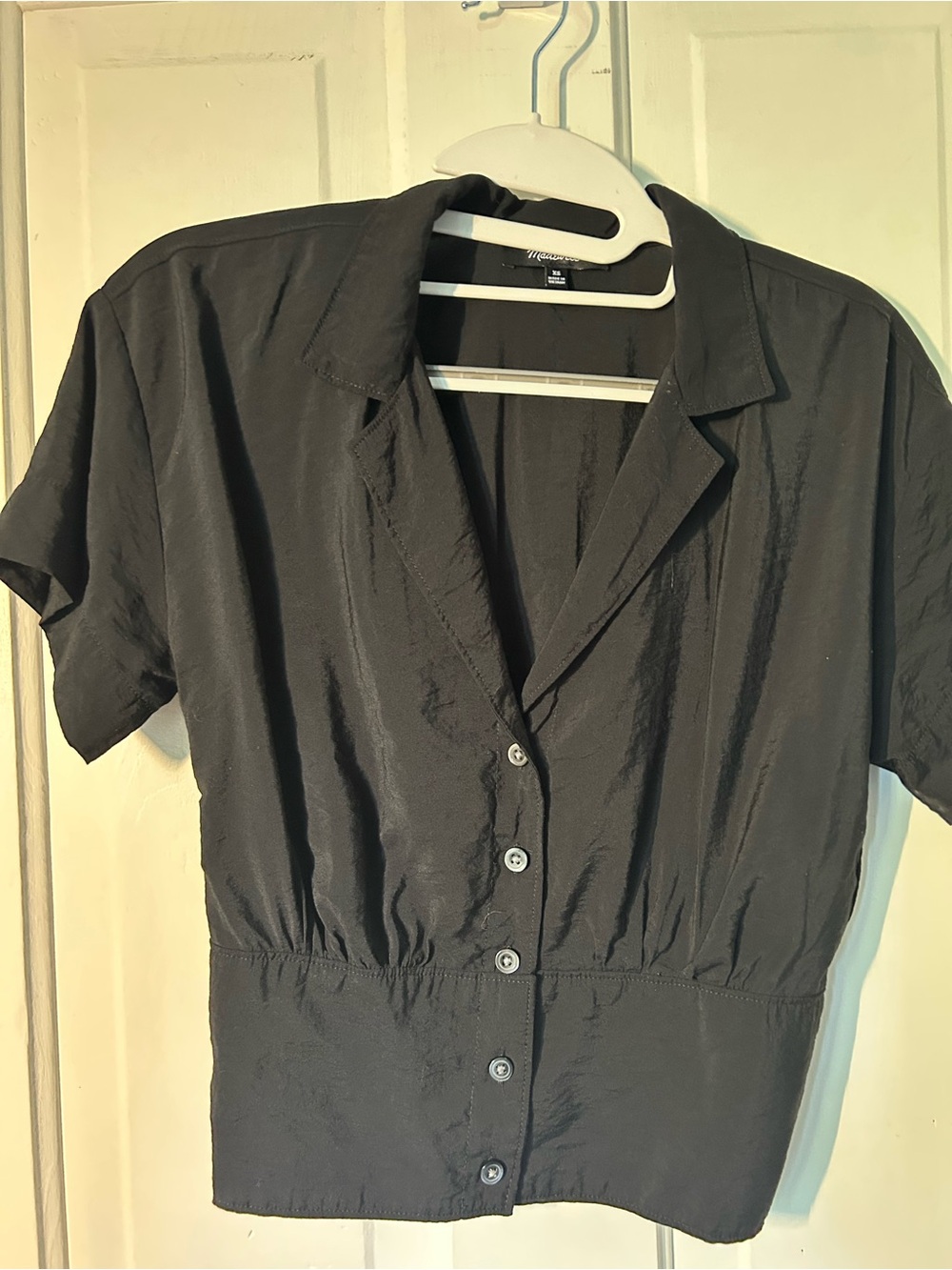 Madewell Black Short-Sleeve Button Front Blouse